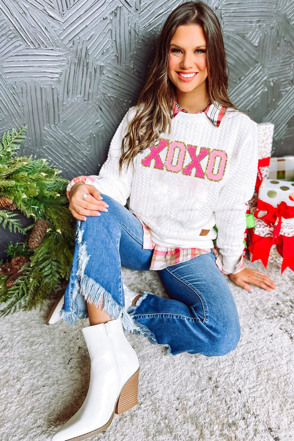 White Merry and Bright Quilted Sweatshirt