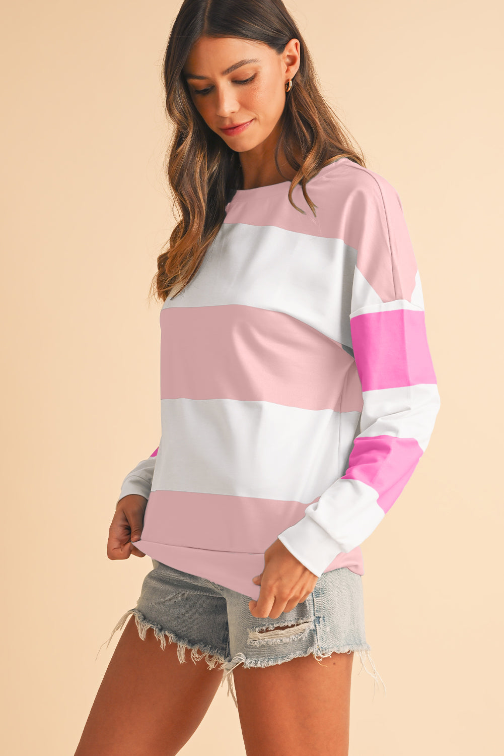 Light Pink Colorblock Drop Sleeve Top