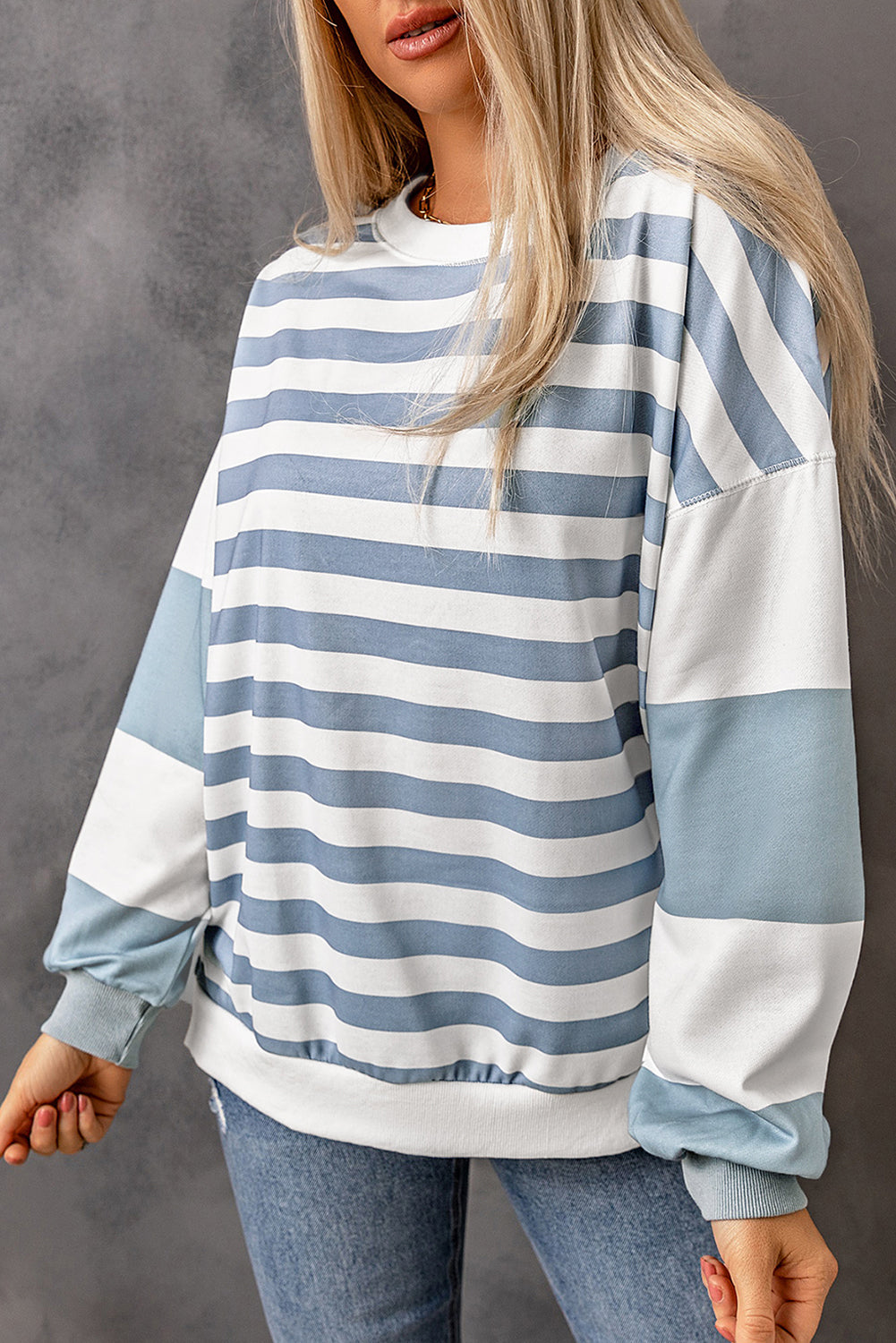 Stripe Drop Shoulder Striped Pullover Sweatshirt