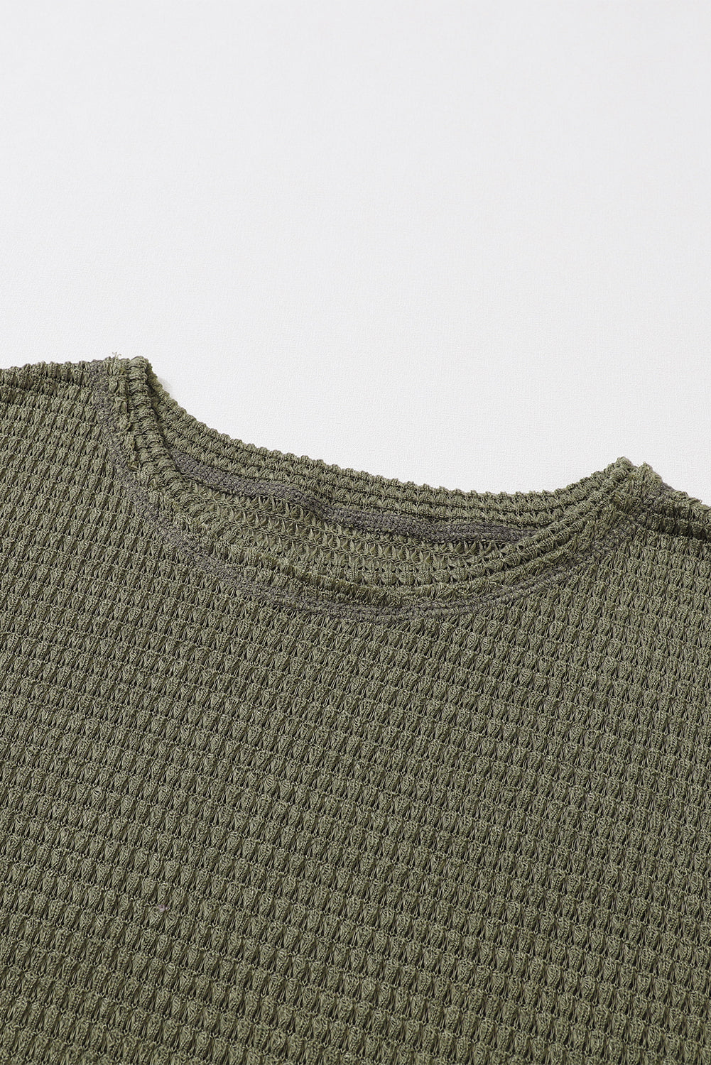 Khaki Plain Waffle Knit Drop Sleeve Side Slits Oversized Top