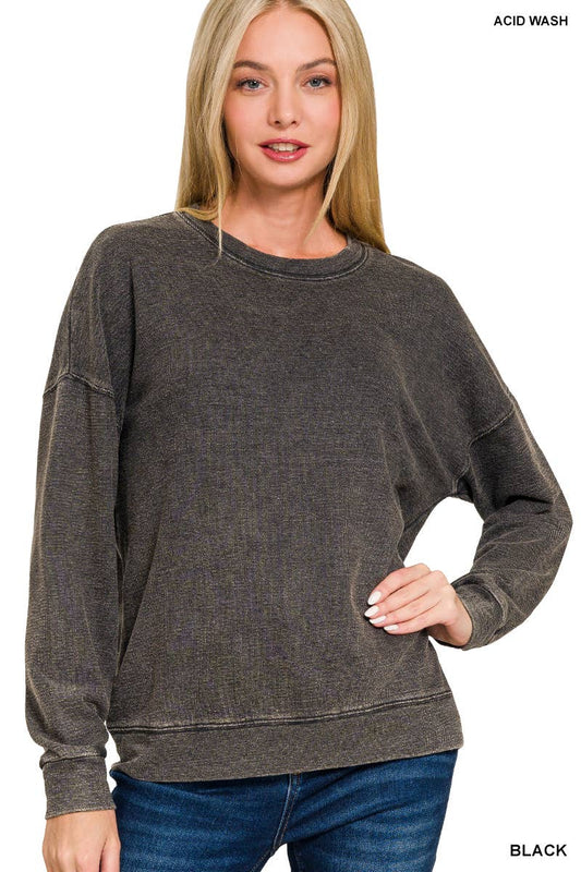 ..SI-26840 Washed Round Neck Pullover Sweatshirts