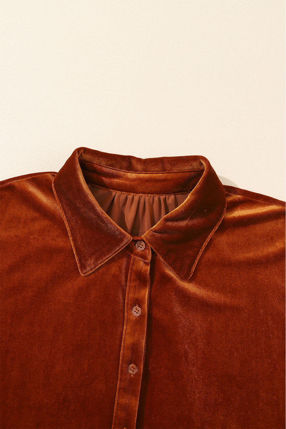 Chestnut Lantern Sleeve Tunic Babydoll Velvet Shirt