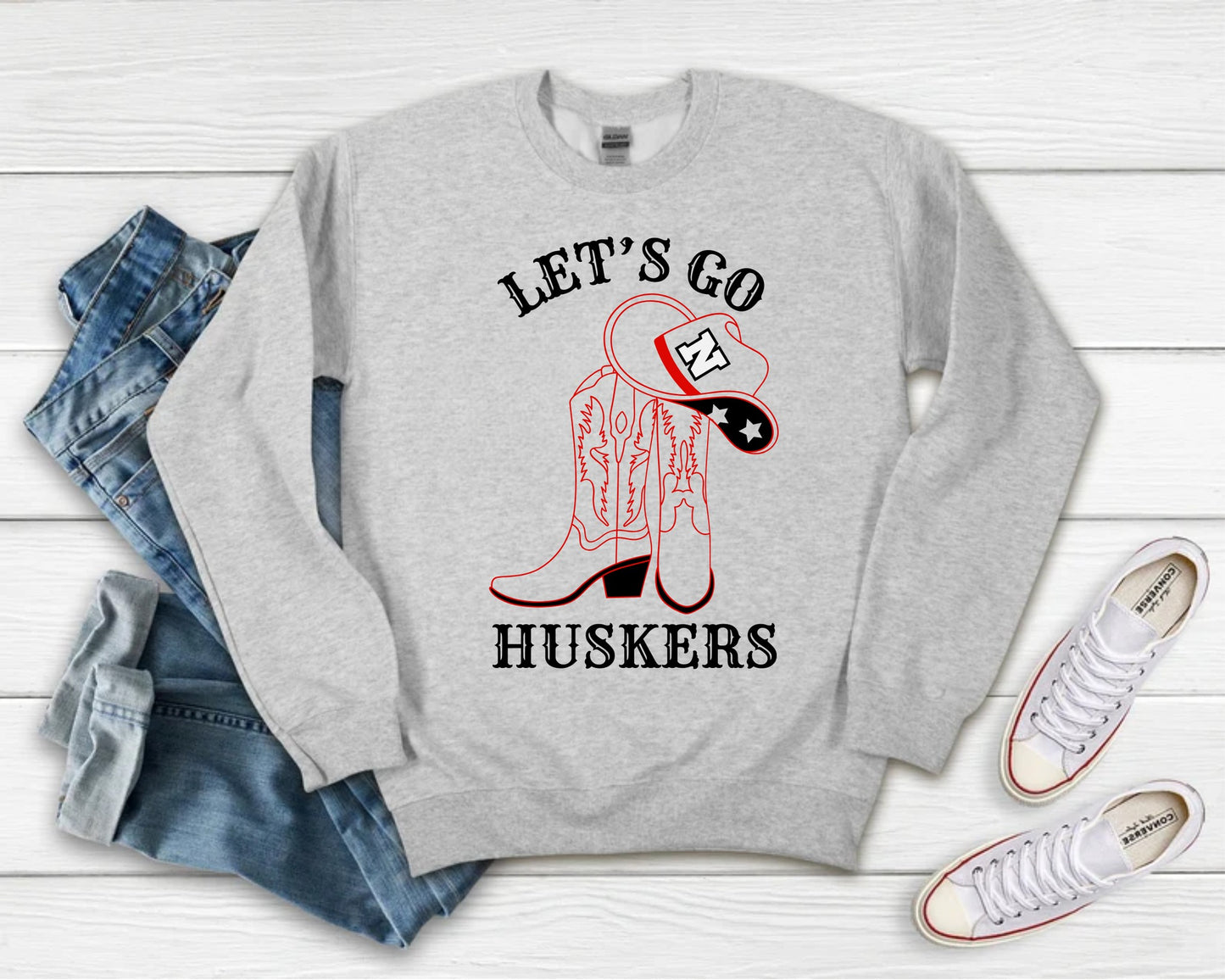 Let's Go Huskers Boots Sweatshirt