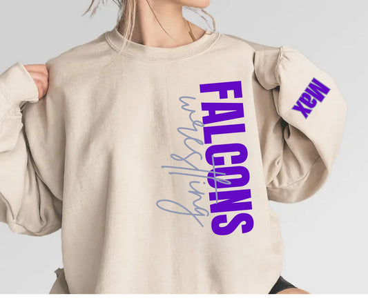 Wrestling- Sideways Design with Name on Sleeve