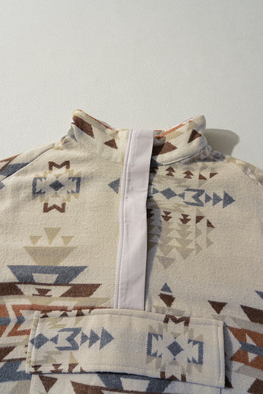 Apricot Geometric Print Collared Flap Pocket Sweatshirt