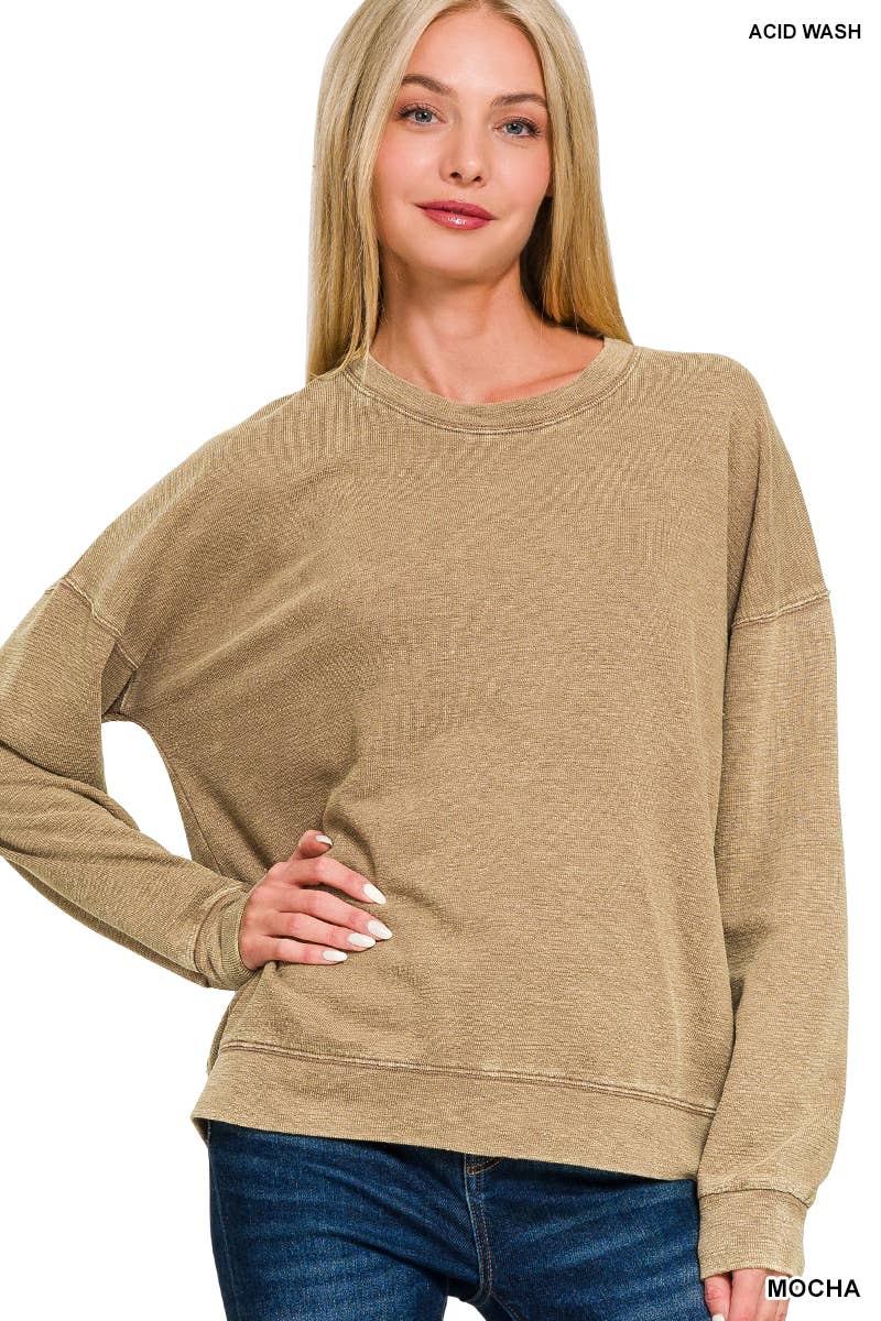 ..SI-26840 Washed Round Neck Pullover Sweatshirts