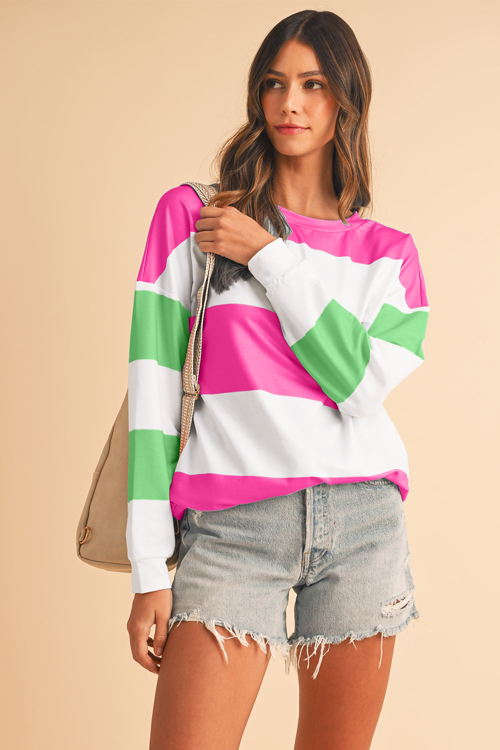 Light Pink Colorblock Drop Sleeve Top