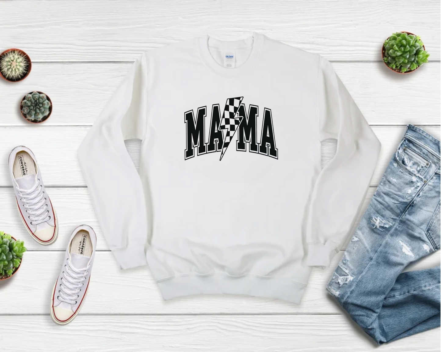 Mama Checkered Bolt Sweatshirt