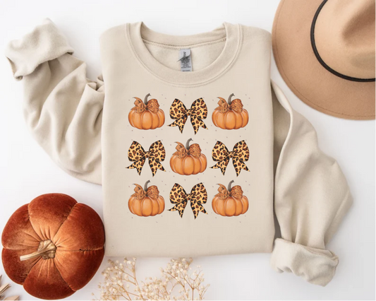 Pumpkin & Leopard Bow Coquette Sweatshirt