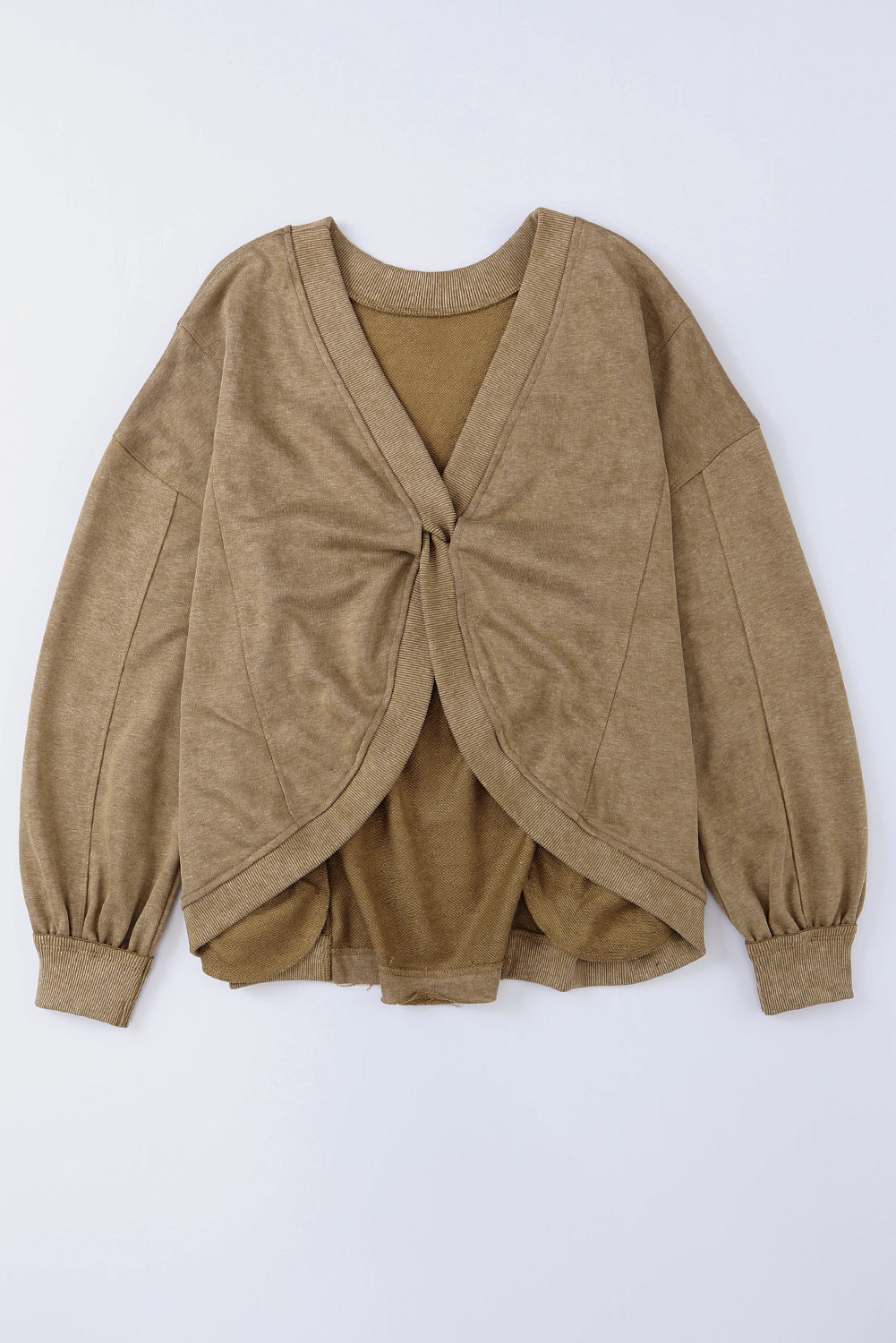 Khaki Exposed Seam Twist Open Back Oversized Sweatshirt