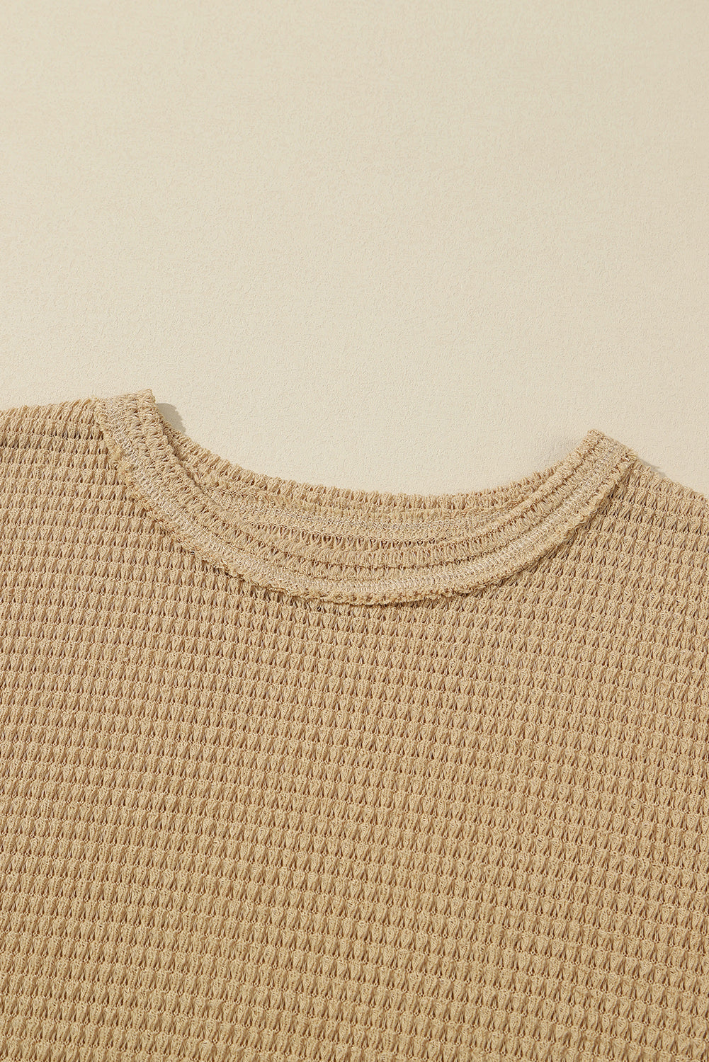 Khaki Plain Waffle Knit Drop Sleeve Side Slits Oversized Top