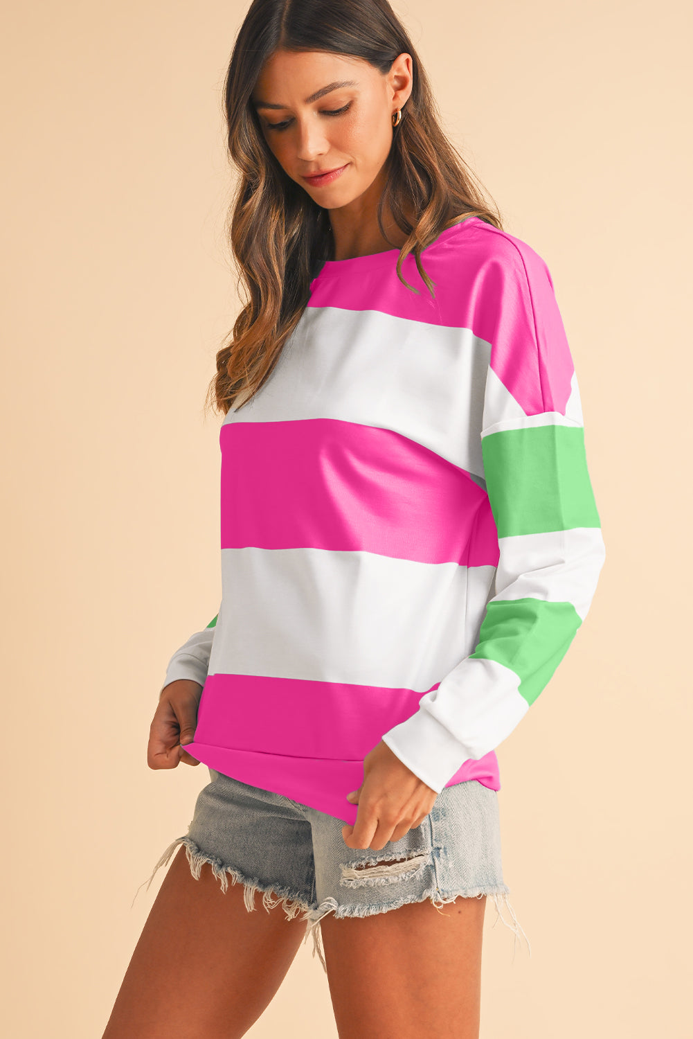 Light Pink Colorblock Drop Sleeve Top