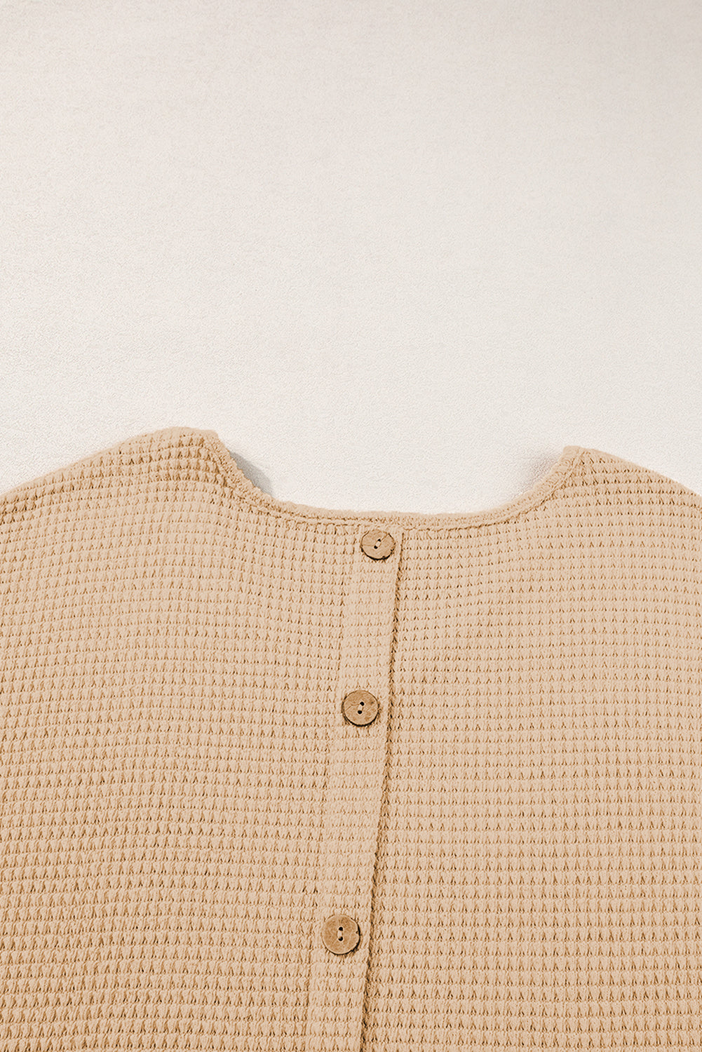 Oatmeal Textured Knit Button Back Cuffed Sleeve Tee