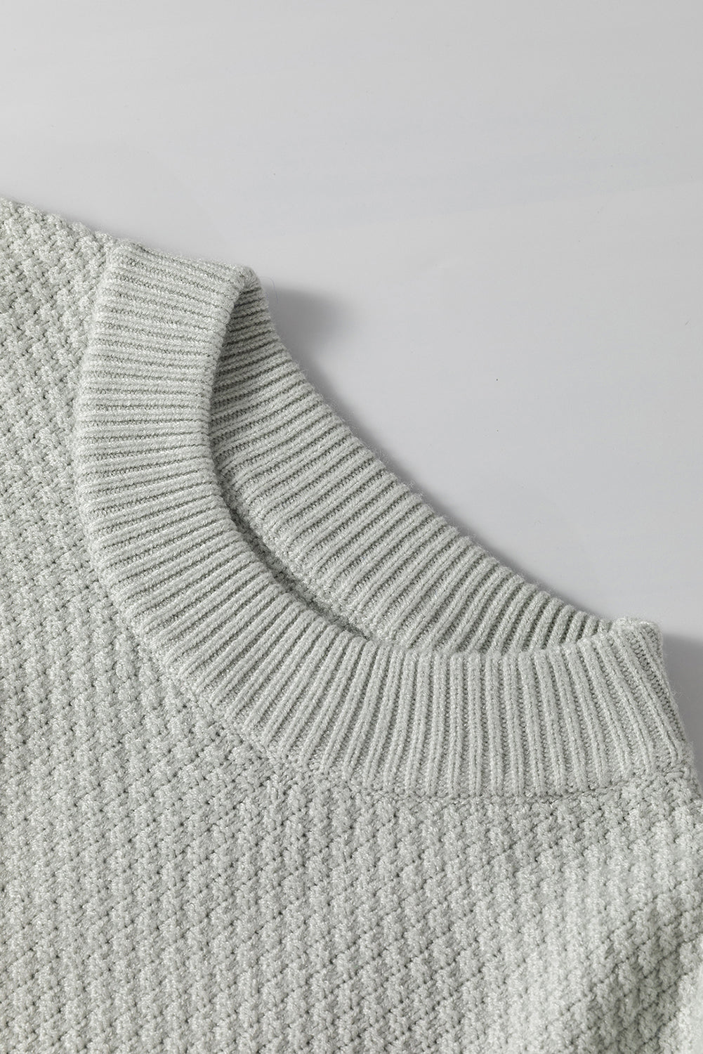 Parchment Solid Textured Knit Split Cuff Drop Shoulder Sweater